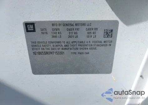 2017 Chevrolet Cruze Lt Auto from USA, damaged, VIN 1G1BE5SM7H7153381